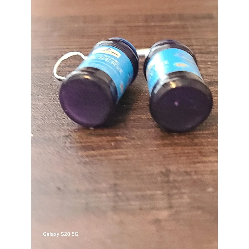 Blueberry Preserve Jar Miniature Earrings Purple Foodie Novelty Kitsch‎ Jewelry